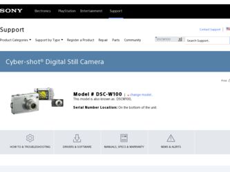 DSC-W100 driver download page on the Sony site