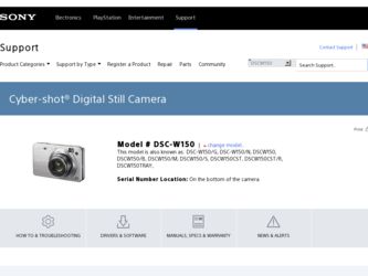 DSC W150 driver download page on the Sony site