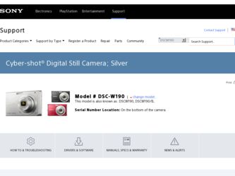DSC W190 driver download page on the Sony site