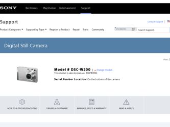 DSC-W200 driver download page on the Sony site