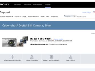 DSC-W290 driver download page on the Sony site
