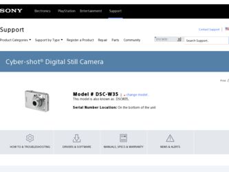 DSC W35 driver download page on the Sony site
