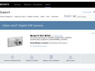 DSC-W350 driver download page on the Sony site