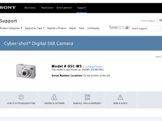 DSC W5 driver download page on the Sony site