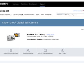 DSC W50 driver download page on the Sony site