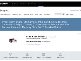 DSC-W55BDL driver download page on the Sony site