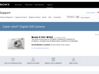 DSC-W560 driver download page on the Sony site