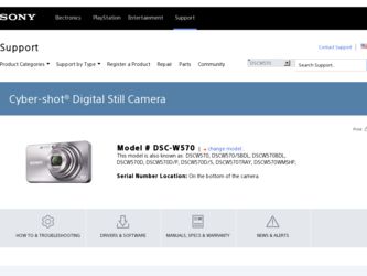 DSC-W570 driver download page on the Sony site