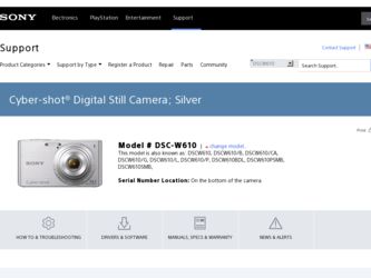 DSC-W610 driver download page on the Sony site