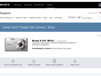 DSC-W620 driver download page on the Sony site