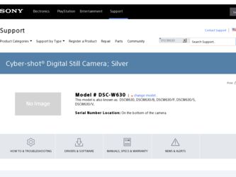 DSC-W630 driver download page on the Sony site