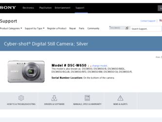 DSC-W650 driver download page on the Sony site