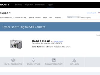 DSC W7 driver download page on the Sony site