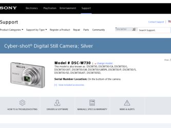 DSC-W730 driver download page on the Sony site