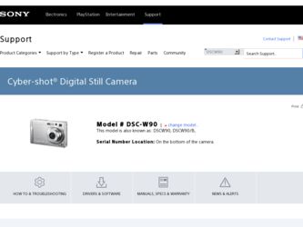 DSC W90 driver download page on the Sony site