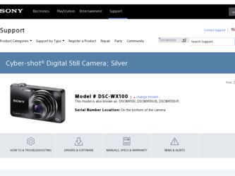 DSC-WX100 driver download page on the Sony site
