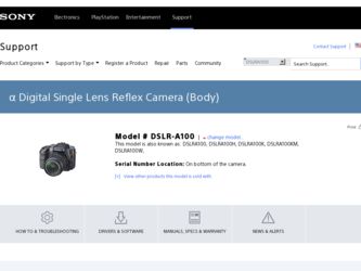 DSLR A100 driver download page on the Sony site
