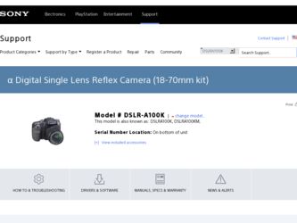 DSLR-A100K driver download page on the Sony site