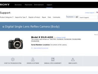 DSLR-A200W driver download page on the Sony site