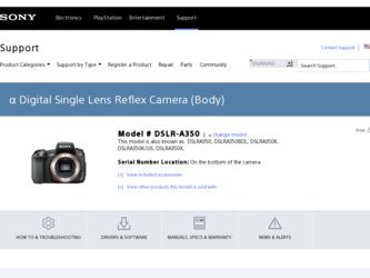DSLR A350 driver download page on the Sony site
