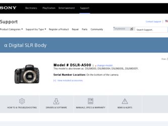 DSLR-A500H driver download page on the Sony site