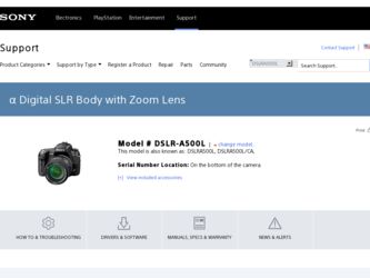 DSLR A500L driver download page on the Sony site