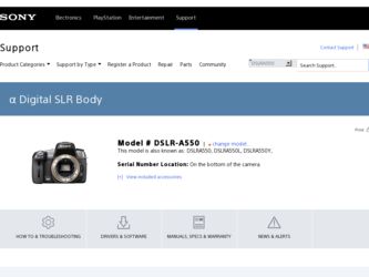 DSLR A550 driver download page on the Sony site