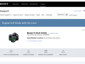 DSLR A550L driver download page on the Sony site