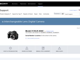 DSLR-A560 driver download page on the Sony site