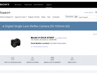 DSLR-A700P driver download page on the Sony site