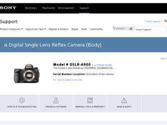 DSLR A900 driver download page on the Sony site