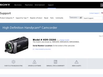 HDR-CX200 driver download page on the Sony site