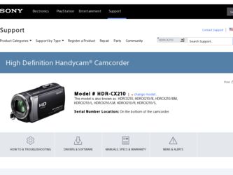 HDR-CX210 driver download page on the Sony site