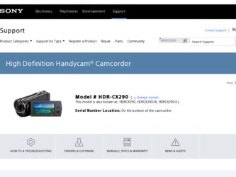 HDR-CX290 driver download page on the Sony site