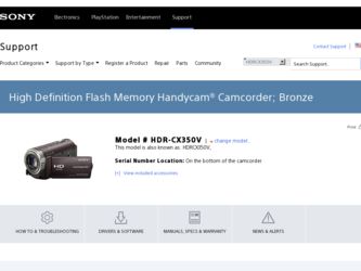 HDR-CX350V driver download page on the Sony site