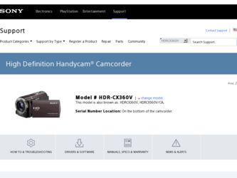 HDR-CX360V driver download page on the Sony site