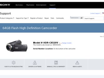 HDR-CX520V driver download page on the Sony site