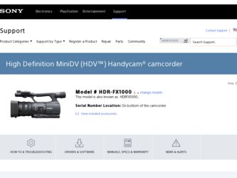 HDR FX1000 driver download page on the Sony site