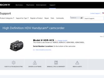 HDR HC9 driver download page on the Sony site