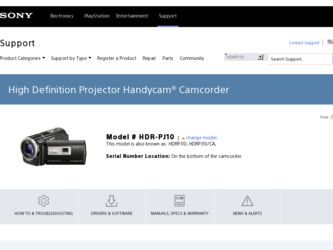 HDR-PJ10 driver download page on the Sony site
