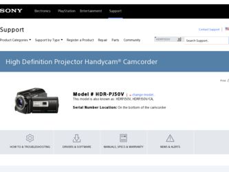 HDR-PJ50V driver download page on the Sony site