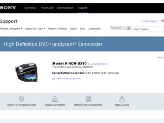 HDR UX10 driver download page on the Sony site