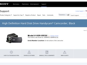 HDR-XR150 driver download page on the Sony site