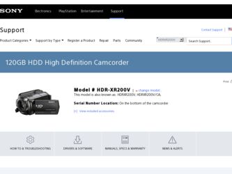 HDR XR200V driver download page on the Sony site