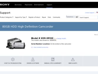 HDRXR100 driver download page on the Sony site