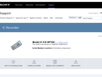 ICD-BP100 driver download page on the Sony site