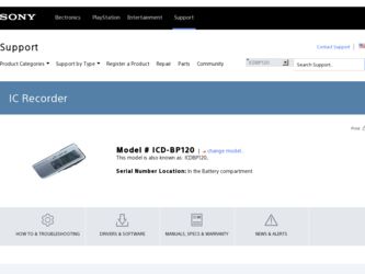 ICD-BP120 driver download page on the Sony site