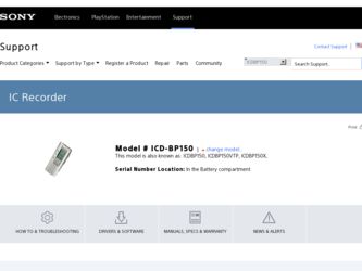 ICD-BP150 driver download page on the Sony site