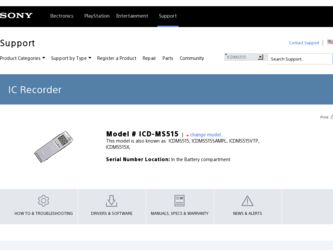 ICD MS515 driver download page on the Sony site