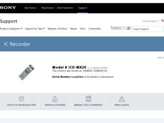ICD-MX20 driver download page on the Sony site